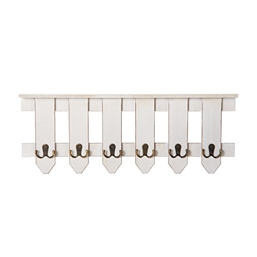 MELANNCO 6-Hook Picket Fence Coat Rack, White, 24-Inch-by-9-Inch - Thumbnail 2