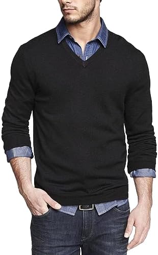 Coofandy Men Casual V Neck Sweater Ribbed Knit Slim Fit Long
