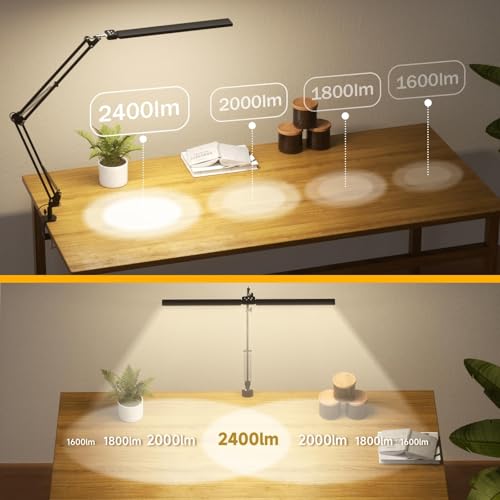 SKYLEO LED Desk Lamp, Dual Head - Remote Control, 2400 LM, 24 W, 5 Temperature Modes, Dimmable - Temp & Mem, Easy to Install - for Office, Readings - Black