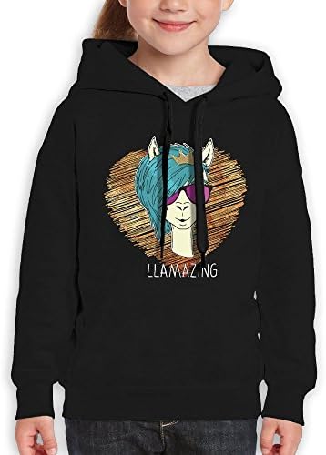 Crown Llama With Green Hair and Sunglass Unisex Print Hoodie Youth Pullover Drawstring Hooded Sweatshirt For Boys Girls