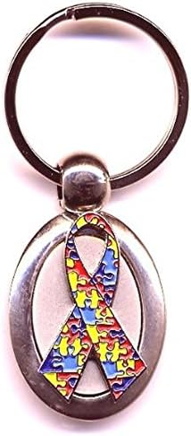 Autism Awareness Ribbon Insignia Emblem 1.375" Oval Heavy Metal Keychain
