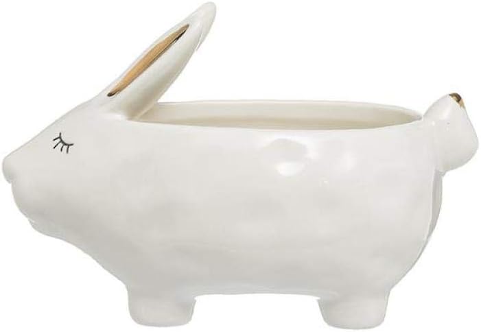 LJXLXY Ceramic Creative Golden Bunny Bowl Home Decor Crafts Room Decoration Porcelain Animal Figurine Cute Rabbit Storage Tray Key Bowl