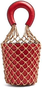 Anyer Knot Fishing Net Package Net Red The Same Paragraph Bucket Bag Handbag Hemp Rope Woven Portable Basket Package Hand Bag,B