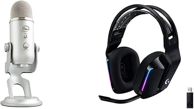 Blue Yeti USB Microphone for PC, Mac, Gaming, Recording, Streaming, and Podcasting + G733 Lightspeed Wireless Gaming Headset with Suspension Headband, Lightsync RGB, and PRO-G Audio - Silver