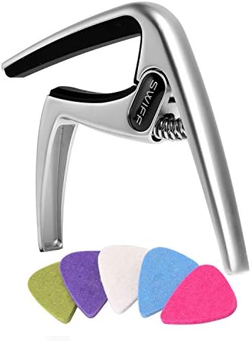 Ukulele Capo for Soprano, Concert, Tenor, Baritone Ukulele with 5 felt picks (Sliver)