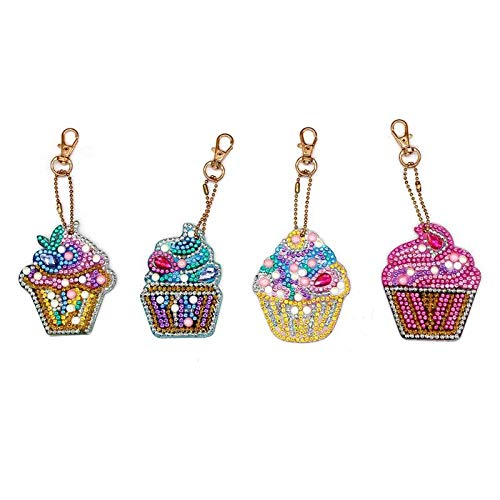 5D DIY Diamond Painting Keychain, 5 pcs Cake Shape, Mosaic Making Full Drill Special Shape Diamond Painting Kit for Bags, Smartphone Straps, 5 Pack - Thumbnail 6