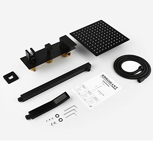 RBROHANT Solid Brass Matte Black Shower System, High Pressure Rainfall Shower Fixtures Complete Faucets Sets, 10 Inch Black Shower Head Combo Luxury Rain Mixer (Valve include)(Classy) - Thumbnail 4