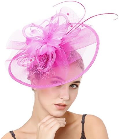 HNBQMX Sinamay Fascinator Hat Cocktail Headwear for Brridal Headpiece with Veil (Rose)