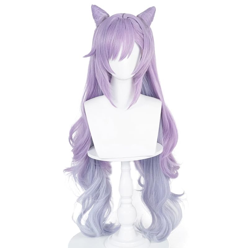 Purple Gradient Long Wave Ponytail with Horn Heat Resistant Synthetic Costume Hairs for Women Halloween Replacement Wigs — image 1