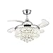 Siljoy Retractable Ceiling Fans with Lights and Remote Invisible Crystal Chandelier Lighting Dimmable LED 3 Color Changing Chrome Finish 36