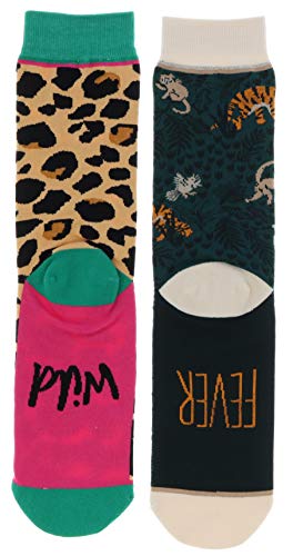 Woven Pear Women's Wild Thing Animal Theme Crew Socks (2Pr), Cotton Blend