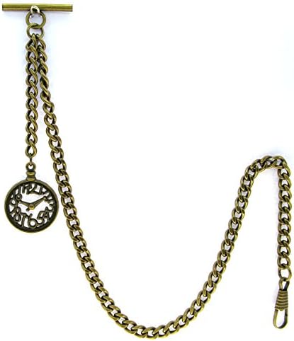 Albert Chain Pocket Watch Curb Link Chain Antique Brass Plating Fob T Bar AC26