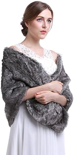 HailieBridal Sleeveless Gray Faux Fur Bridal Wrap Shawl