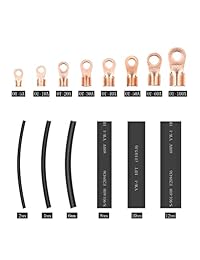 Sutemribor 280 piezas, cable abierto de cañón de cobre con conector de terminales con 2:1 tubo termorretráctil surtido Kit (OT 5 A 10 A 20 A 30 A 40 A 50 A 60 A 100 A)