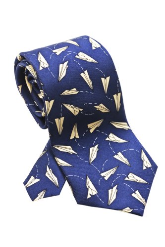 Josh Bach Men's Paper Airplanes Silk Necktie Blue, Made in USA