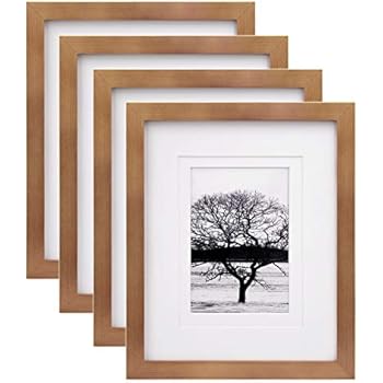 Egofine 8x10 Picture Frames 4 Pack, for Pictures 4x6 or 5x7 with Mat Made of Solid Wood for Table Top Display and Wall Mounting Photo Frames, Light Brown