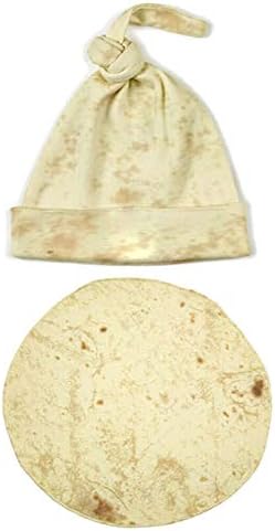 Klinkamz Tortilla Blanket Baby Flour Swaddle Wrap Hat Set Soft Warm for Home Sleeping