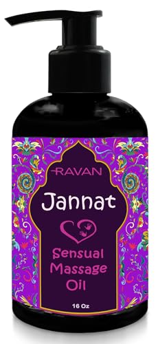 Jannat's Aromatic Bliss Ultimate Sensual Massage Oil - All-Natural Mood Booster with Jojoba & Almond - Your Go-to for Romantic Nights & Chill Vibes - Big 16 oz Bottle