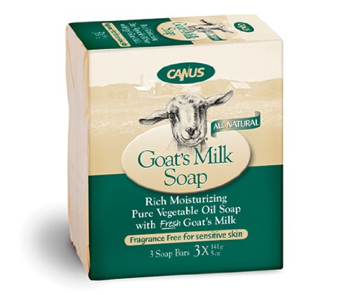 Canus Goat's Milk Fragrance Free Bar Soap, For Sensitive Skin,  Five-Ounce Bars in 3-Count Boxes (Pack of 4)