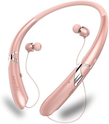 LSCHARM Bluetooth Headphones Retractable Earphones Neckband Sport Wireless Earbuds Stereo Waterproof Noise Cancelling Headsets with Mic for iPhone Samsung iPad (RoseGold)