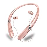 LSCHARM Bluetooth Headphones Retractable Earphones Neckband Sport Wireless Earbuds Stereo Waterproof Noise Cancelling Headsets with Mic for iPhone Samsung iPad (RoseGold)