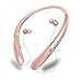 LSCHARM Bluetooth Headphones Retractable Earphones Neckband Sport Wireless Earbuds Stereo Waterproof Noise Cancelling Headsets with Mic for iPhone Samsung iPad (RoseGold)
