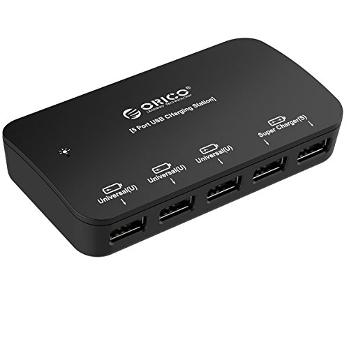 ORICO DCP-5U 5 Port Super Charger with 5V7.2Amps Power for iPad iPhone Samsung Tablet Surface and Cell Phone-Black