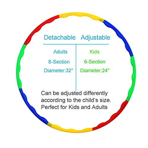 WeiMeet 3 Pack Hula Hoop for Kids and Adults, 32 Inch Adjustable Size Plastic Hula Hoops Rings for Sports Playing Games