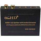 ViewHD HDMI 1x2 Splitter with Integrated Audio Extractor with RCA L/R Stereo and Optical Audio Outputs | VHD-1X2HSACi