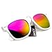 zeroUV Flat Matte Reflective Flash Color Lens Large Horn Rimmed Style Sunglasses - UV400 (White Rainbow)