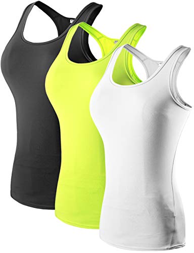Fastorm Women's 3 Pack Running Tank Tops for Women Active Racerback Dry Fit Tank Top Black-White-NGreen S