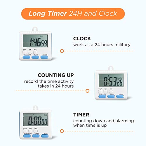 Vech Kitchen Timer, Magnetic Digital Alarm Clock Multifunctional Electric Timers for Cooking, Large Screen & Big Digits & Loud Alarm 24H Clock for Kitchen Kids Baking Sports Games Office Study