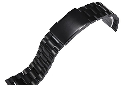 Fitian 22mm Stainless Steel Folding Clasp Watchband Metal Watchband Wristband Strap for Moto 360 2 2nd Gen Man/Asus Zenwatch/ Zenwatch 2 Man/LG G /LG Urbane/ Pebble/Samsung gear s Smart Watch(Black)