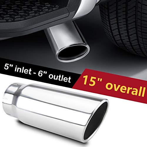 5 Inch Inlet Exhaust Tip 6 Inch Outlet 15 Inch Long Tailpipe Universal For Trucks Car Stainless Steel Bolt-On - Thumbnail 6