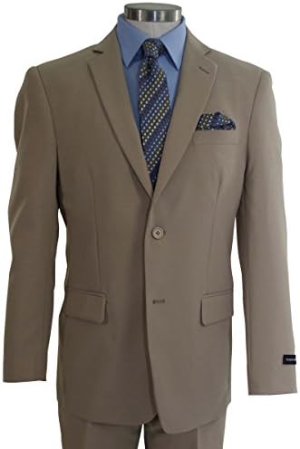 Victorio Couture Men's 2 Button Classic-Fit Poplin Polyester Suit [Color: Beige | Size: 42 Long / 36 Waist]