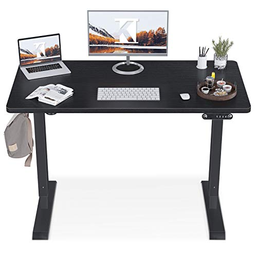 KKL 48-inch Height Adjustable Electric Standing Desk, 48 x 24 Inches Stand Up Desk with Splice Board and Hook, Sit Stand…