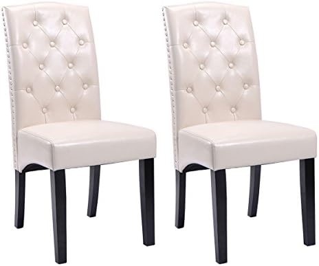 Set of 2 Dining Chairs PU Leather Tufted Armless Accent Home Kitchen Furniture