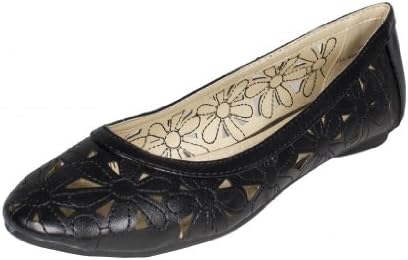 Fora-1! By RCK Bella Flower Cut Out Ballet Flats with Detail Stitching, black leatherette, 7 M