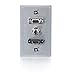 C2G 41034 HDMI, VGA and 3.5mm Audio Pass Through Single Gang Wall Plate, Brushed Aluminum