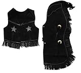 Childrens Western Vest & Chaps Set-black or Brown Suede Leather, S, M or L (Medium4-6Black)