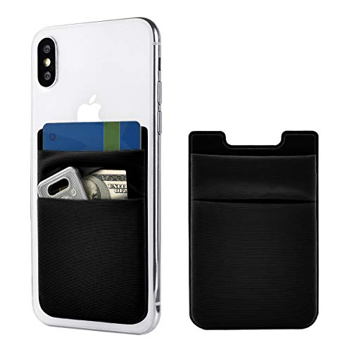 Newseego [2pc] Phone Card Wallet Sticker Stick On Wallet Card Sleeves Stretchy Double Pocket Pouch Slim Self Adhesive Credit Card Holder for All Smartphones(Black) - Thumbnail 7