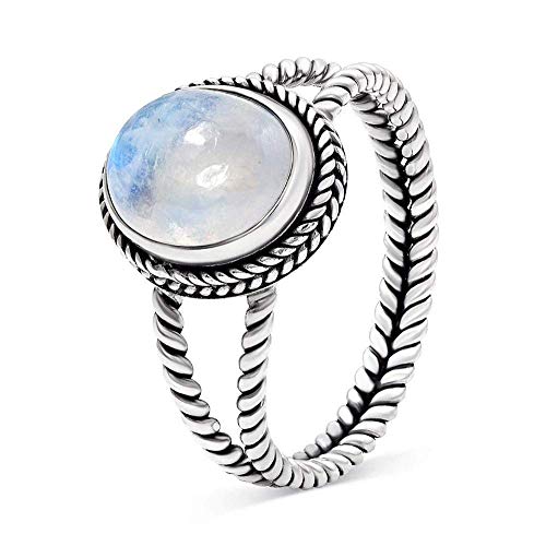 image for Sivalya Natural Rainbow Moonstone Ring in 925 Sterling Silver - Oval M