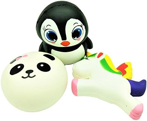 Super Cute Cozy Jumbo Squishy Toys Slow Rising Scented Realistic Animals Squishies With Huge Form and Different Shape | Get a Multicolor Rainbow Unicorn, Gigantic Panda Ball and Large Penguin, 3 Pack