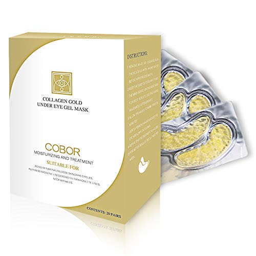 COBOR Gold Under Eye Masks Reduce Wrinkles Puffiness Hydrolyzed Collagen Moisturize Lift Anti-Aging Eye Pads 20 Pairs