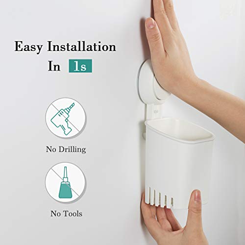 LUXEAR Bathroom Waterproof Suction Cup Toothbrush Holder Drill-Free Removable Wall Mounted Toothpaste Razor Suction Holder - Multifunction Shower Storage Organizer for Small Toiletry Items, White - Thumbnail 3