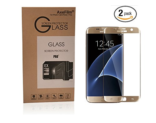 [2 Pack]Samsung Galaxy S7 Edge Screen Protector Glass (Full Screen Coverage), AxeFilm Samsung Galaxy S7 EdgeTempered Glass Screen Protector [NOT S7 ] [Case Friendly/HD Clear/Anti-Scratch/] (Gold)