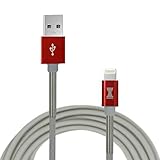 2M (6.5 ft) Lightning USB Data Charging Cable - Apple iPhone Charger - [Apple MFi Certified] 2 Metres (6.5ft) Extra Long Premium Tangle Free Durable Nylon Braided iPhone cable (Red/Grey)