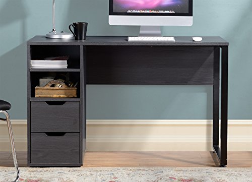 HOMESTAR Viola Writing Pedestal Desk with 2 Drawers in Black Oak Finish