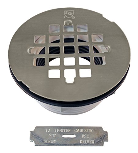 Westbrass D206P-07 2" No-Caulk PVC Compression Shower Drain with 4-1/4" Round Grid Cover, Satin Nickel