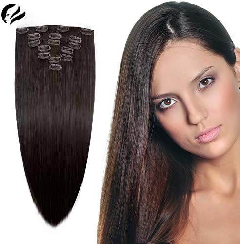 18" Human Hair Clip in Extensions – Remy Hair extensions Full Head off (90g 7 Piece) – Curly/Straight Hair extension In Blonde/Black/Brown Color for Real Hair Extensions